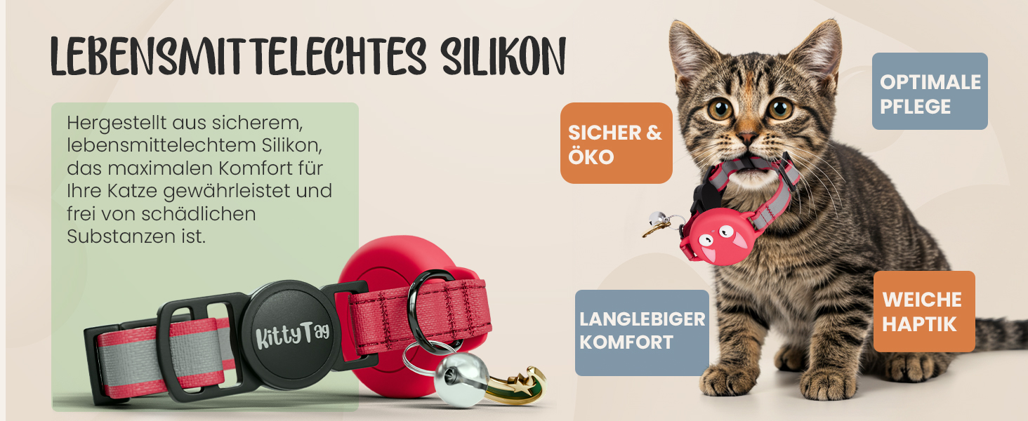 Нашийник для кота KittyTag з аксесуарами, сумісний з Apple Airtag, світловідбиваючий та світловий, GPS, з захистом від задушення, регульований (червоний)
