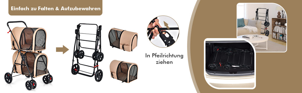 COSTWAY Двоповерховий візок для собак та котів, до 16 кг, з сітчастими віконцями, тримачем для напоїв та гаком для буксирування, блакитний