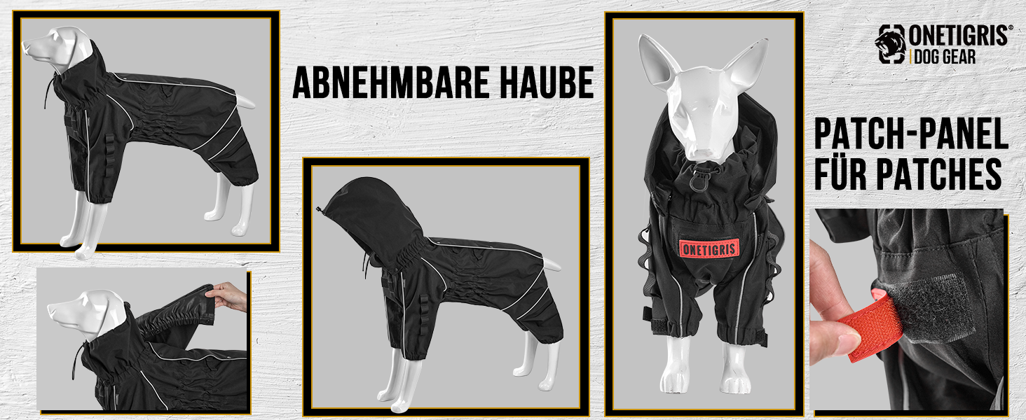 Регульована дощова куртка для собак OneTigris RIDERSTORM, чорна, XL (машинне прання)