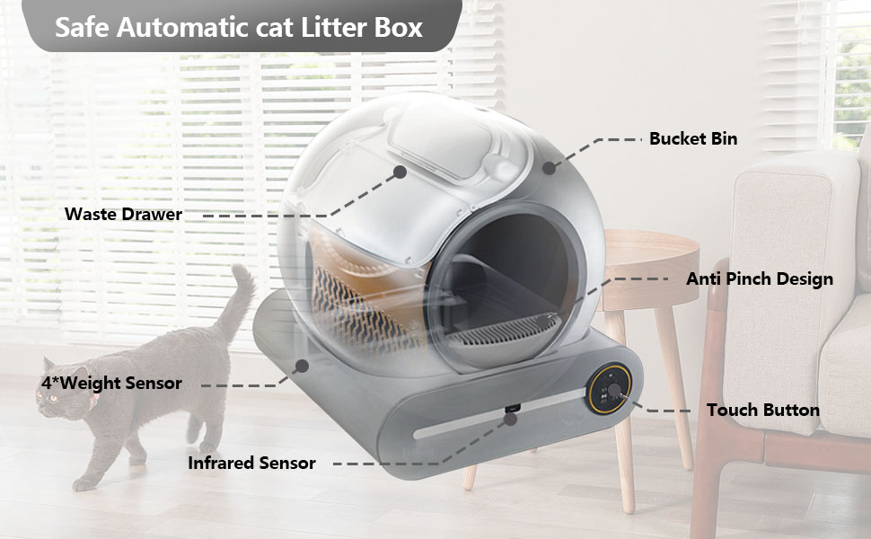 Автоматичний лоток для котів OGNGINT з самоочищенням, захистом від запаху та керуванням через додаток, XXL, для кількох котів
