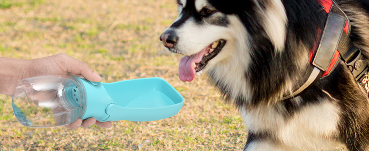 Водяна пляшка для собак на прогулянку 570 мл або 350 мл. Пляшка-поїльник для цуценят, собак маленьких, середніх та великих порід. Вода в дорозі (Блакитний)