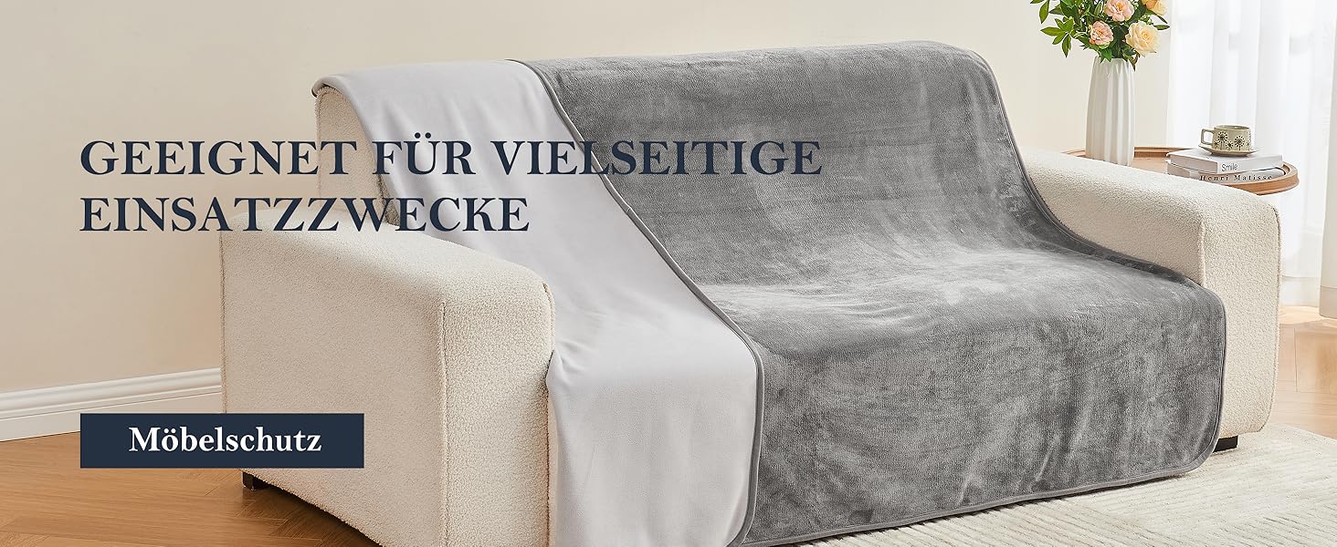 Водонепроникний плед 152x203 см для дорослих, собак, котів, захист меблів, сірий/світло-сірий