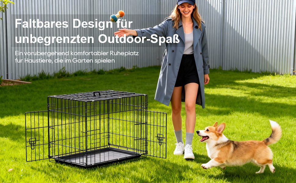 Клітка для собак BestOffice, складана, з 2 дверцятами, висувний піддон, ручка, переноска для собак, 61x42x48 см, S, чорна