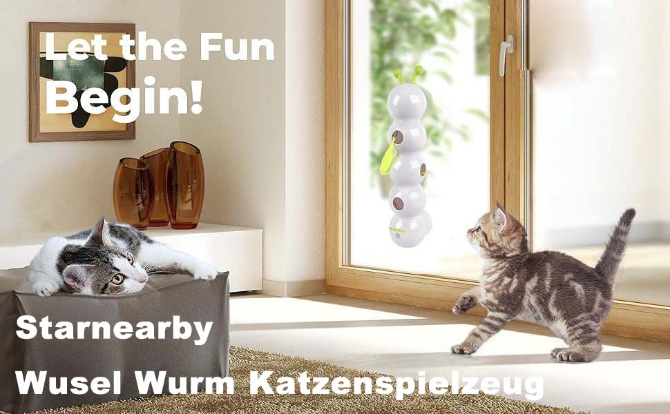 Інтерактивна іграшка для котів Wuselwurm Katze: електрична, з функцією переслідування, з присосками для стін та вікон (біла)