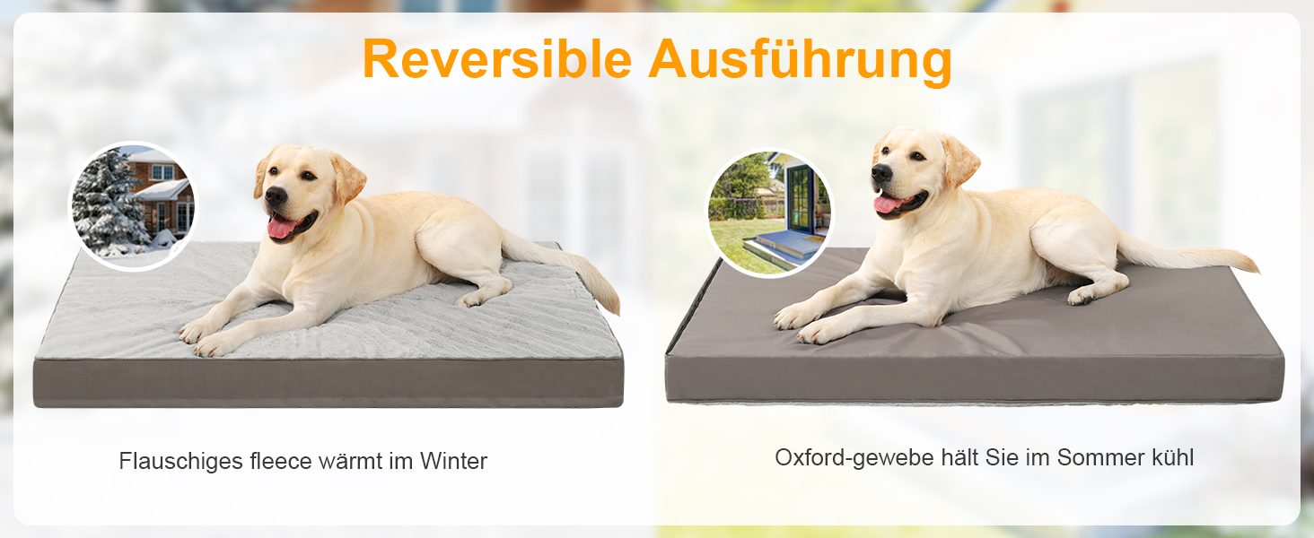 Ортопедичне ліжко для собак KSIIA XXL, 121x76 см, сіре, знімний чохол, двостороннє, водонепроникне