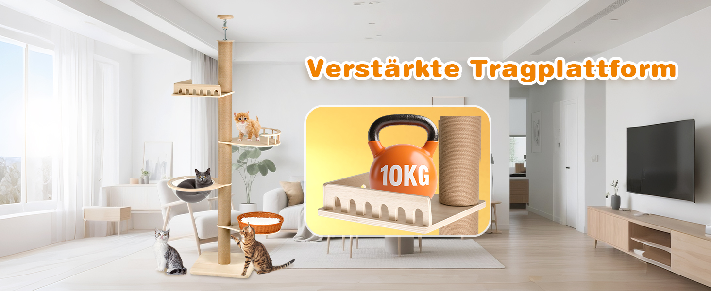 Комплекс для котів Kratzbaum з 5 поверхів, до стелі, регульована висота (255-270 см), з огорожами та сизалевими стовпами, котячий будиночок з капсулою та плетеним кошиком