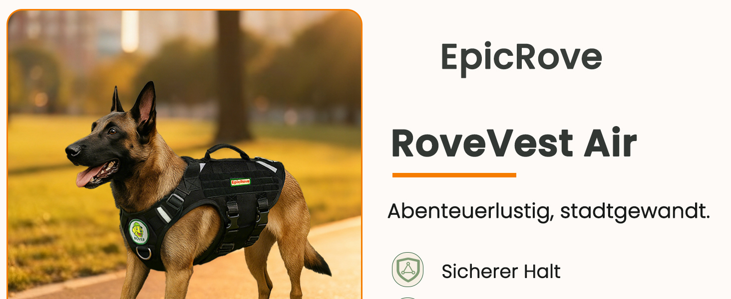 Шлейка для собак EpicRove RoveVest Air, чорна, L – легка, дихаюча, регульована, для прогулянок та активного відпочинку