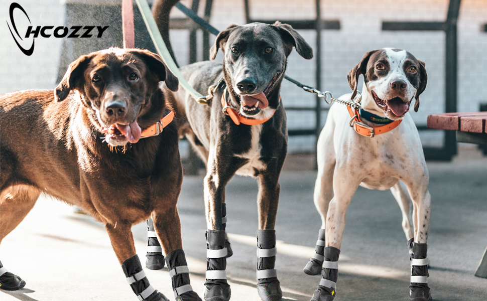 Водонепроникні собачі чоботи з неслизькою підошвою та світловідбиваючими смугами. Чоботи для собак з міцної шкіри та гумової підошви, захист лап для собак маленьких, середніх та великих порід. 4 шт. (Розмір L, Чорний)