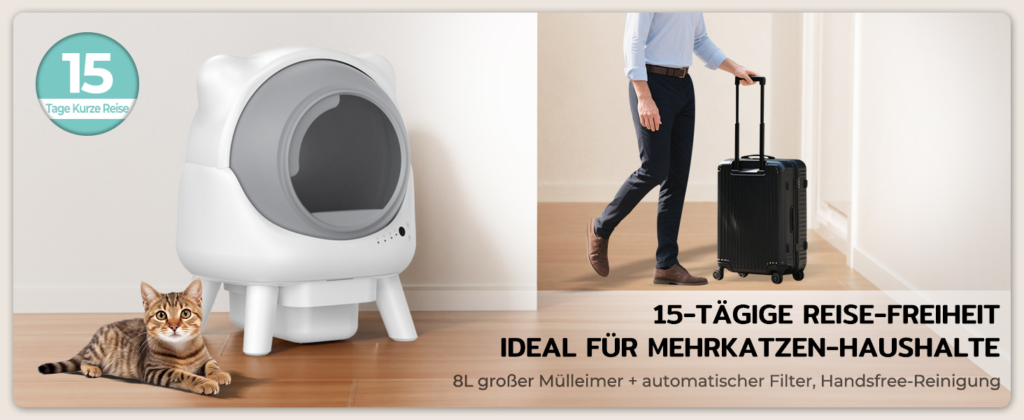 Автоматичний лоток для котів Cura X1 Katzenklo: самоочищення, 80+8 л, датчики безпеки, контроль через додаток, для кількох котів
