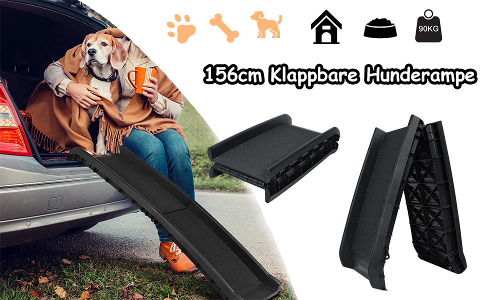Наізі Рампа для собак 156см, складна, з антиковзким покриттям, для собак/кішок/домашніх тварин до 90 кг, чорна