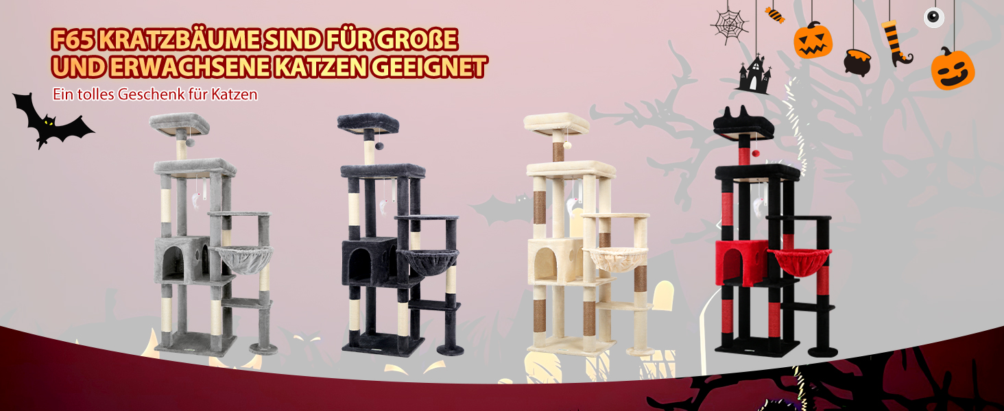 Дерев'яний комплекс для котів Globlazer з висотою 167 см, широкою платформою, будиночком, кошиком та іграшками. Стабільний, підходить для 2-4 котів. Чорний/червоний (F65B)