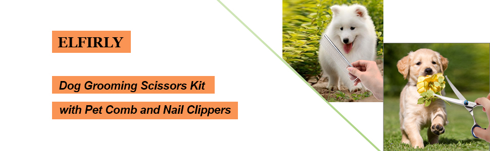 Набір професійних ножиць для грумінгу собак Elfirly: нержавіюча сталь, заокруглені кінчики, витончене лезо, ножиці для розрідження, ножиці для вигину, набір для стрижки шерсті тварин з тримером для нігтів для собак і котів, блакитний