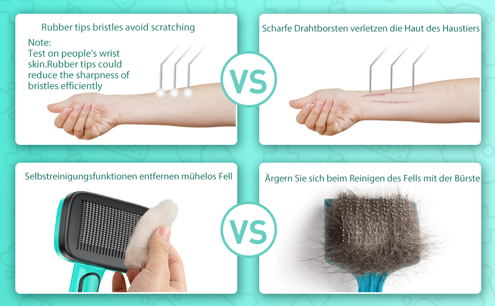 Щітка для собак, котів та інших домашніх тварин, самоочисна, проти підшерстка та розпушеного хутра, зменшує випадіння шерсті, делікатна до шкіри, для великих, середніх та маленьких собак та котів, зелена
