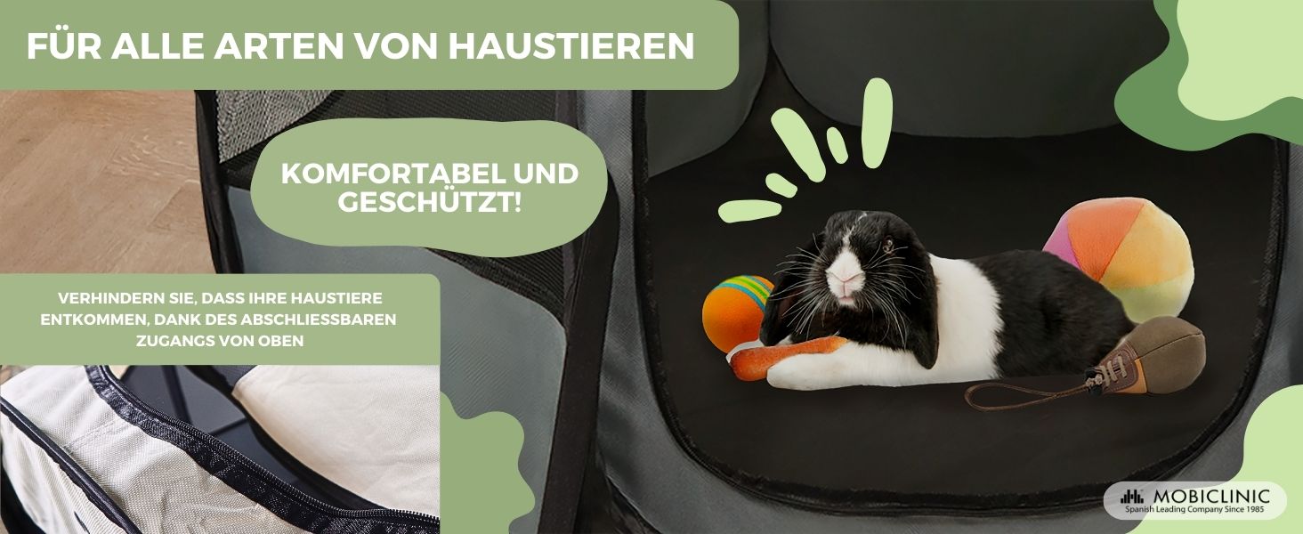 Mobiclinic® Pets: Двосторонній вольєр для цуценят, сірий, 114x114x58 см, Scooby