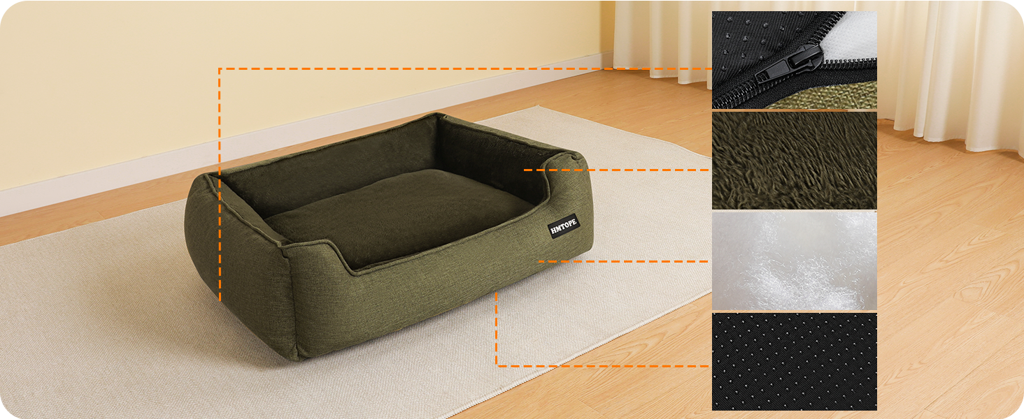 Ліжко для собак, м'яке, знімний чохол, сірий, 90 x 75 x 25 см / 120 x 90 x 30 см (оливковий)