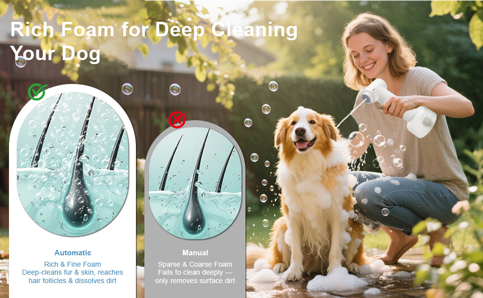 Електричний диспенсер пінки для миття собак з щіткою. М'яка щітка, масаж та грумінг. Регульовані режими пінки/спрею. Бездротовий диспенсер миючого засобу для собак з короткою та довгою шерстю. (Білий)