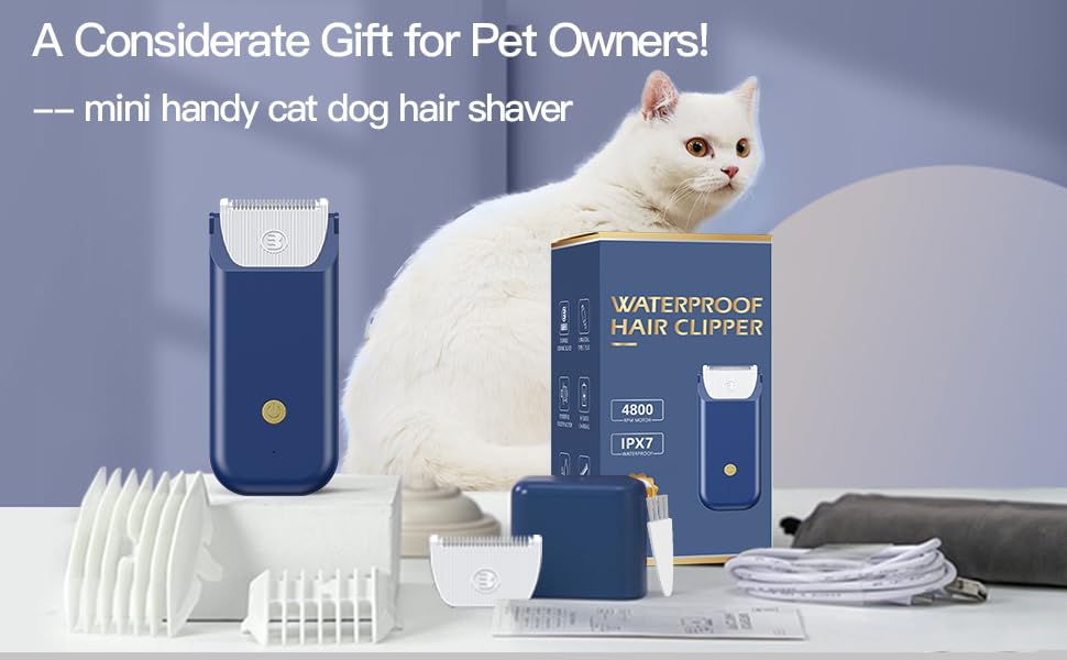 Електричний міні-набір для догляду за котами, акумуляторний, Type C, бездротова машинка для стрижки шерсті котів з матовим покриттям, легка, для кошенят/цуценят/кроликів/маленьких тварин, блакитний