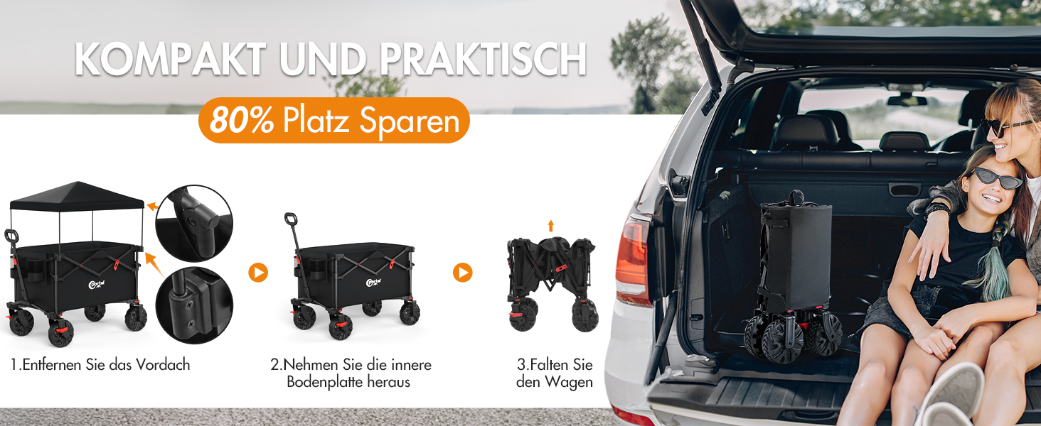 Портал складаний візок для покупок з дахом 350л, 122кг, чорний