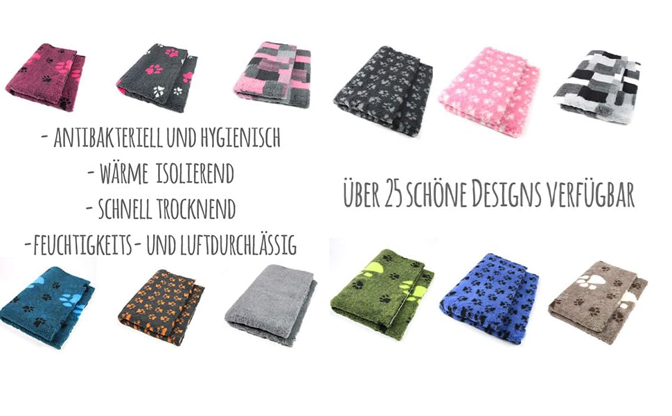 Преміум ковдра для собак ProFleece, сіра з чорними лапами, 75 x 50 см | Антибактеріальна, антиалергенна, неслизька, дихаюча, ізолююча