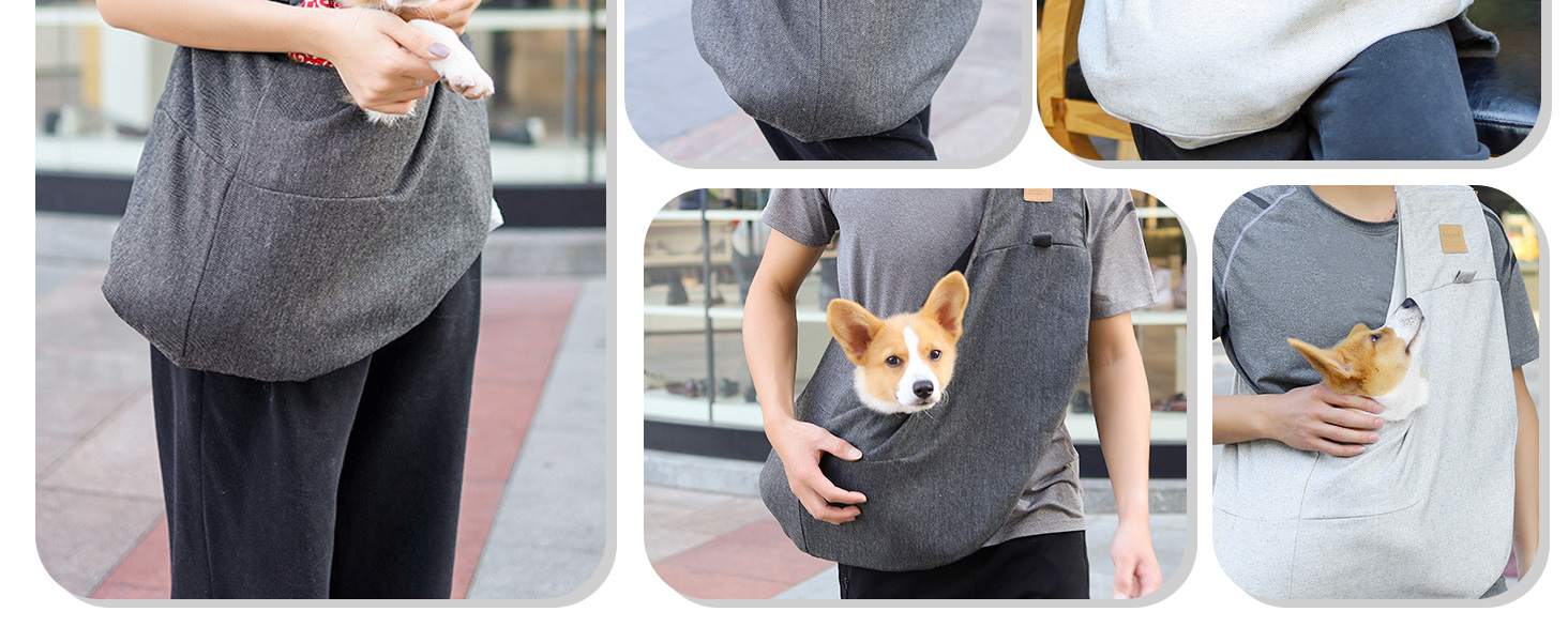 PETCUTE Сумка-переноска для собак до 6 кг, сіра, з кишенею та ременем безпеки