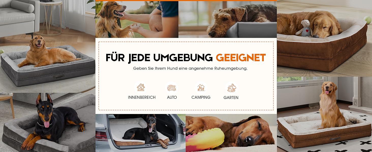 Ортопедичне ліжко для собак великих порід, кошик для собак, що можна прати, з піною у формі яйця, водовідштовхуване ліжко для собак з неслизьким дном та чотиристоронньою подушкою (сірий, 61x91x18 см)