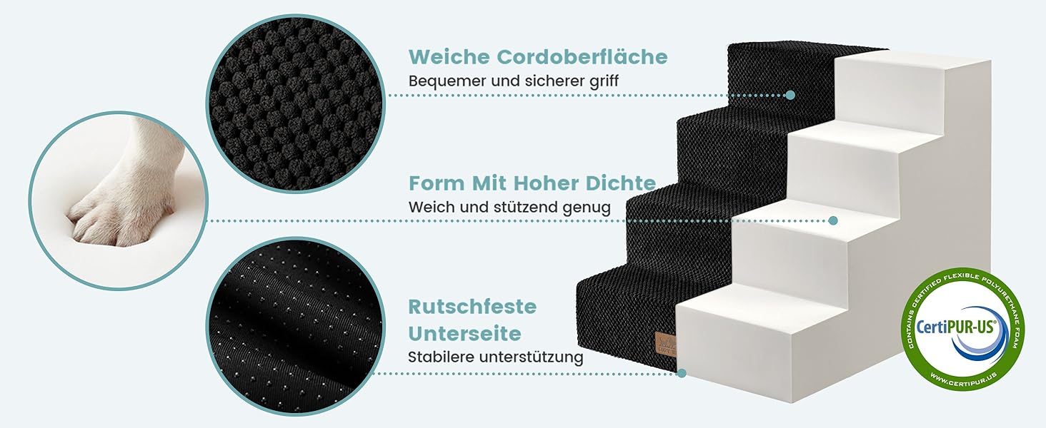 Сходинка для собак маленьких порід, 4 сходинки, 45 см, знімний чохол (чорний, 60x45x45 см)