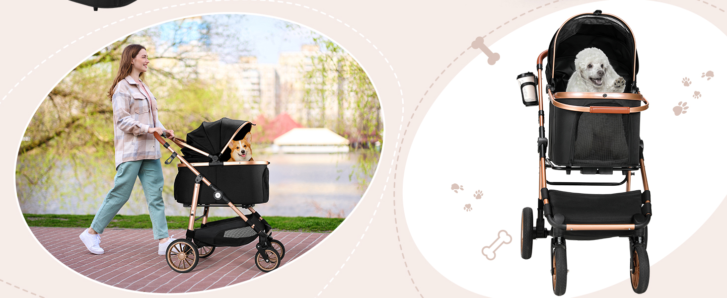 Візок для собак MAMIZO 3-в-1: переноска, візок, бугі для собак та котів (до 25 кг), чорний