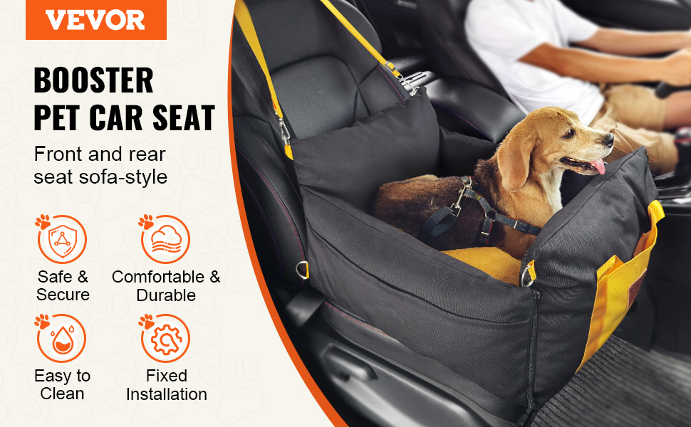 Автокрісло для собак VEVOR, чорне, S - водовідштовхувальне, з кишенею та страхувальним ремінцем