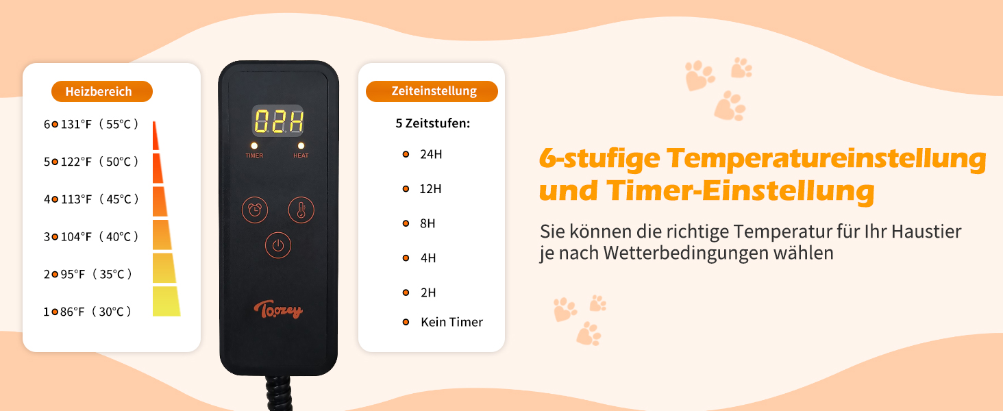 Електрична грілка для котів та собак Toozey 90x60 см, з таймером та регулюванням температури, XL, сіра