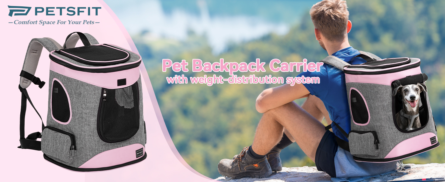 Рюкзак для кота та собаки Petsfit - зручний та дихаючий, до 5 кг, з сіткою та регульованим ременем, зелений (сірий & рожевий)