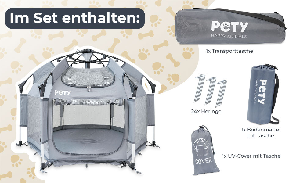 Клітка-манеж для собак Pety - 100x60 см, з переносною сумкою, UV-дах та килимком - для відпочинку на природі та вдома, аксесуари для подорожей з собакою, антрацит