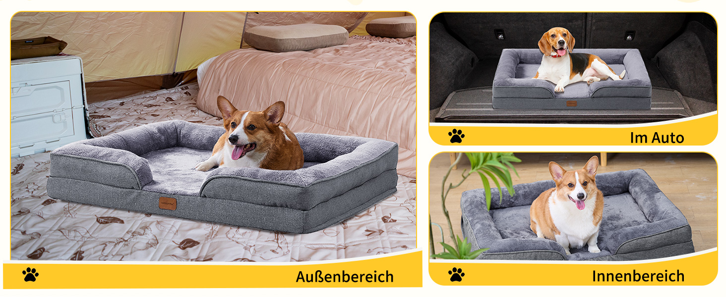 Ортопедичне ліжко для собак середніх та великих порід 109x84x21 см, високощільна піна з високим пружним ефектом, знімний водонепроникний чохол, зручне та антиковзаюче, темно-сірий колір