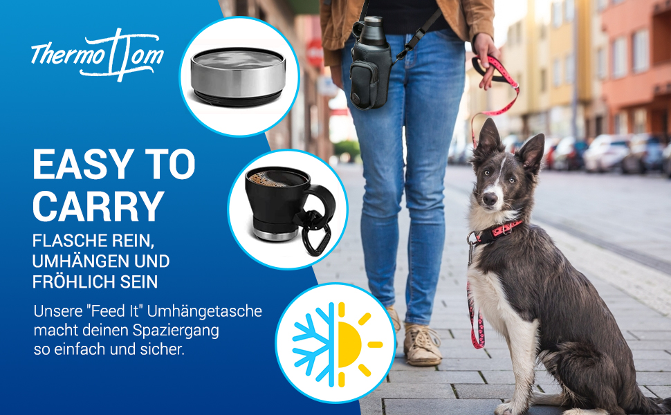Турбунок для собак ThermoTom: пляшка для води, миска та сумка для прогулянок • 1 л, чорний