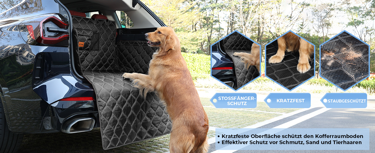 Захист для багажника автомобіля KYG: стеганий килимок для собак з захистом бокових панелей та краю, вологостійкий, стійкий до подряпин, універсальний, чорний, 185x105 см