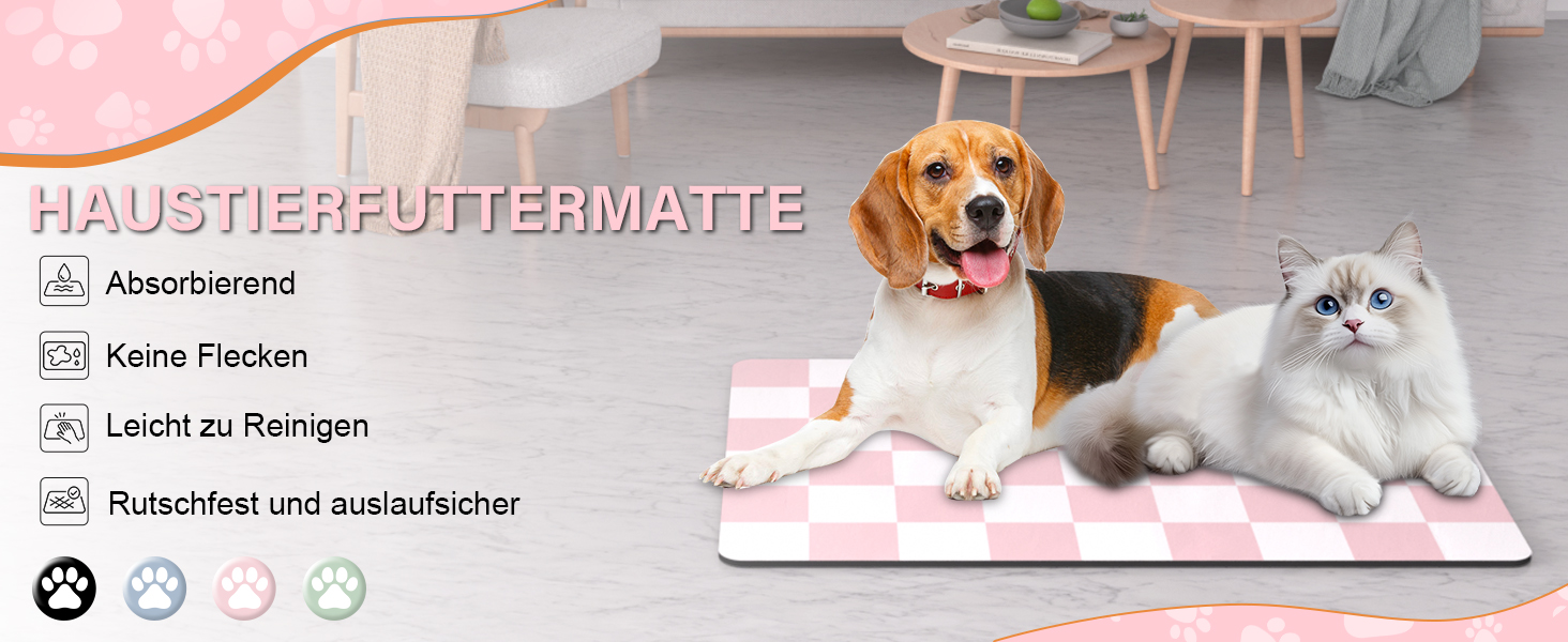 Килимок для годівлі котів та собак BLESWIN - антиковзкий килимок під миски для тварин, 71x42 см, чорно-білий