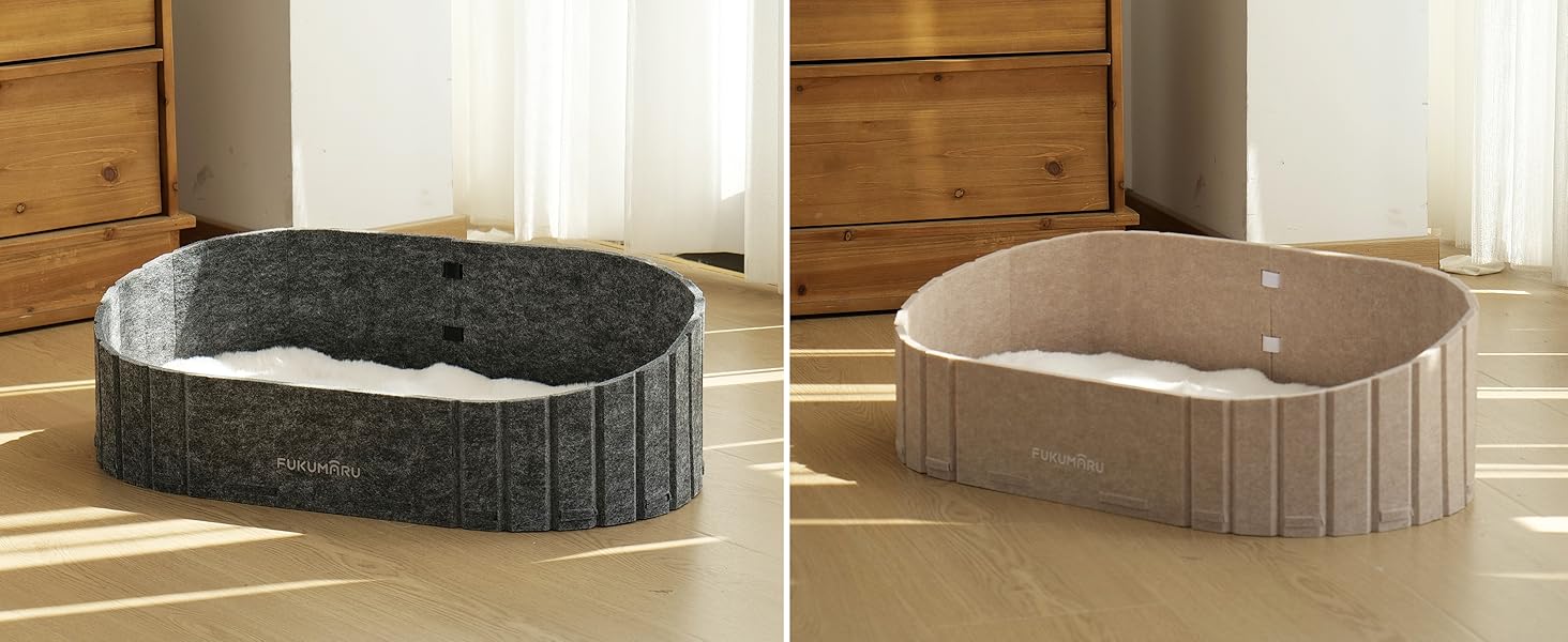 Ліжко для котів FUKUMARU, сіре овальне ліжко-диван з м'яким штучним хутром, філц, 61 см