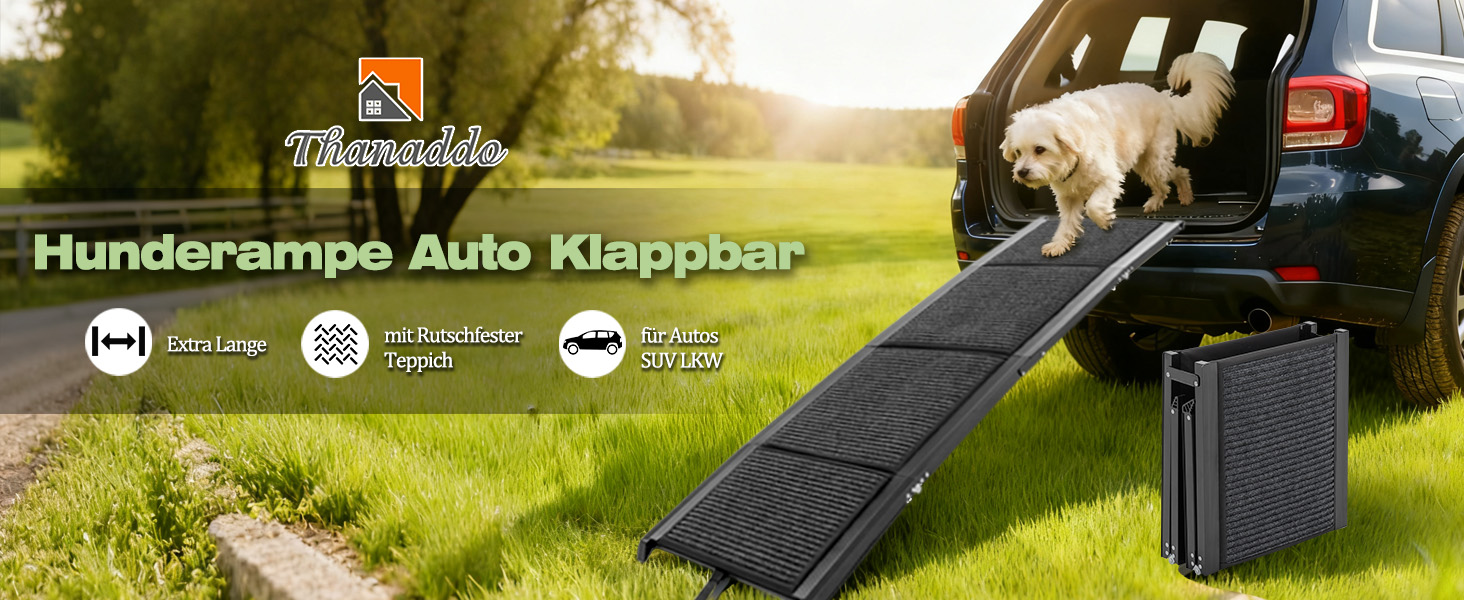 Східці для собак Hunderampe: розкладні, довгі, з антиковзким килимком, до 110 кг, для авто, SUV, позашляховиків, вантажівок, 170×44 см