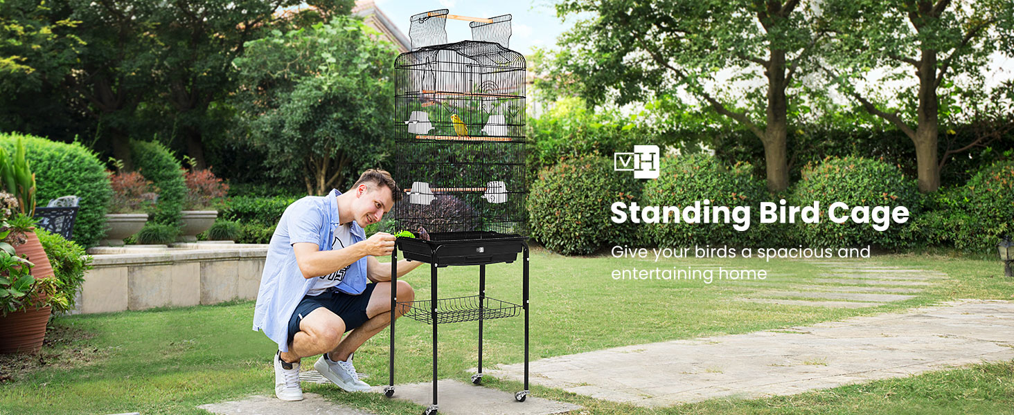 Клітка для птахів VIVOHOME 162 см з ігровим дахом та роликовим стійкою, для хвилястих папужок та канарів, з платформою та аксесуарами
