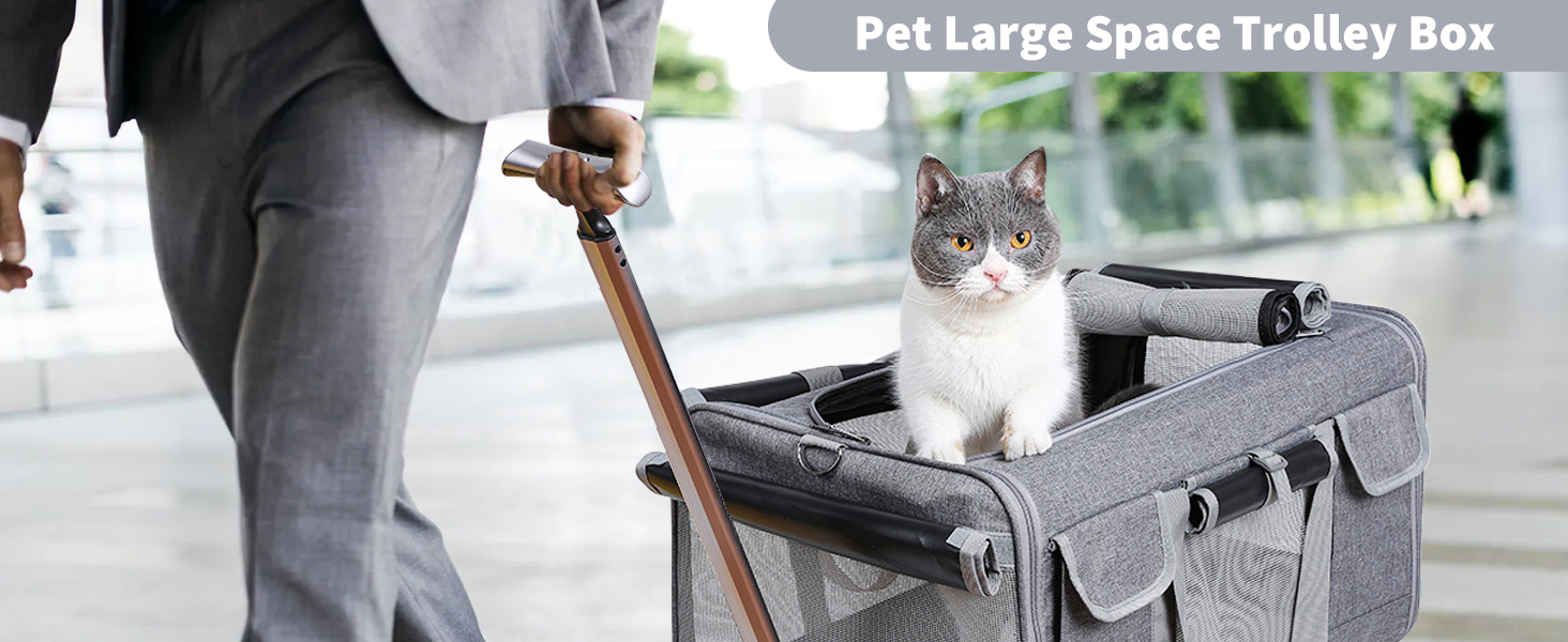 Транспортна сумка для котів PETCUTE з колесами, дихаюча переноска для 2 котів, складана переноска для собак з телескопічною ручкою, знімний килимок, ідеальна для подорожей, темно-сіра