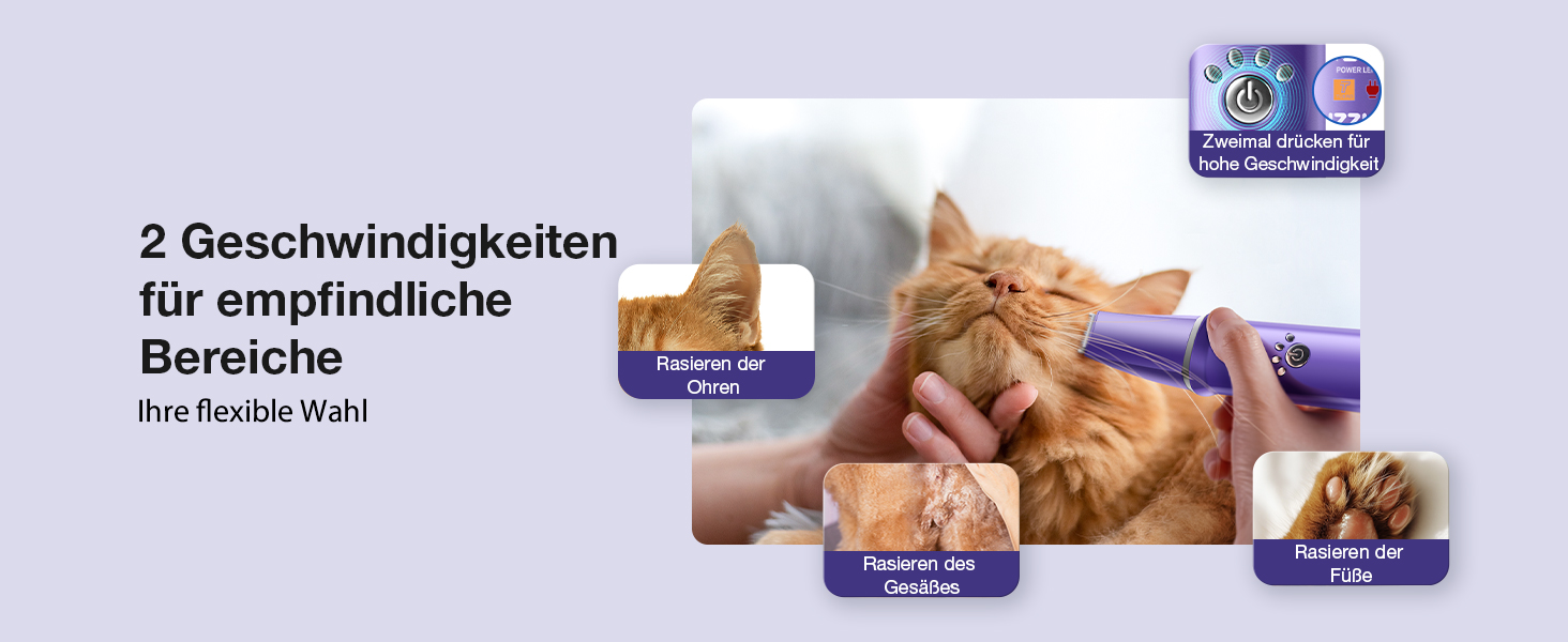 Набір для стрижки собак 3 в 1: машинка, тример для лап, для густого шерсті, тиха робота, фіолетовий