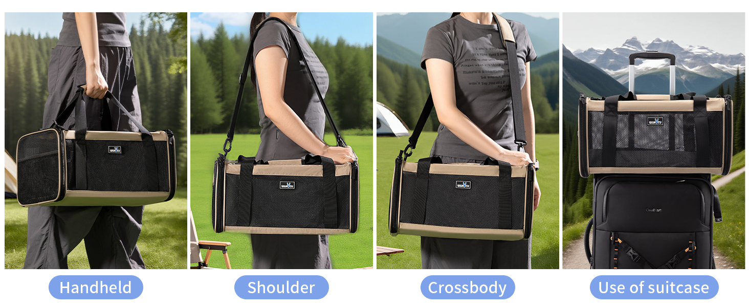 Розширювана переноска для домашніх тварин Wakytu для собак та котів, велика сумка для подорожей з 5 сітчастими вікнами (Коричнева, S)