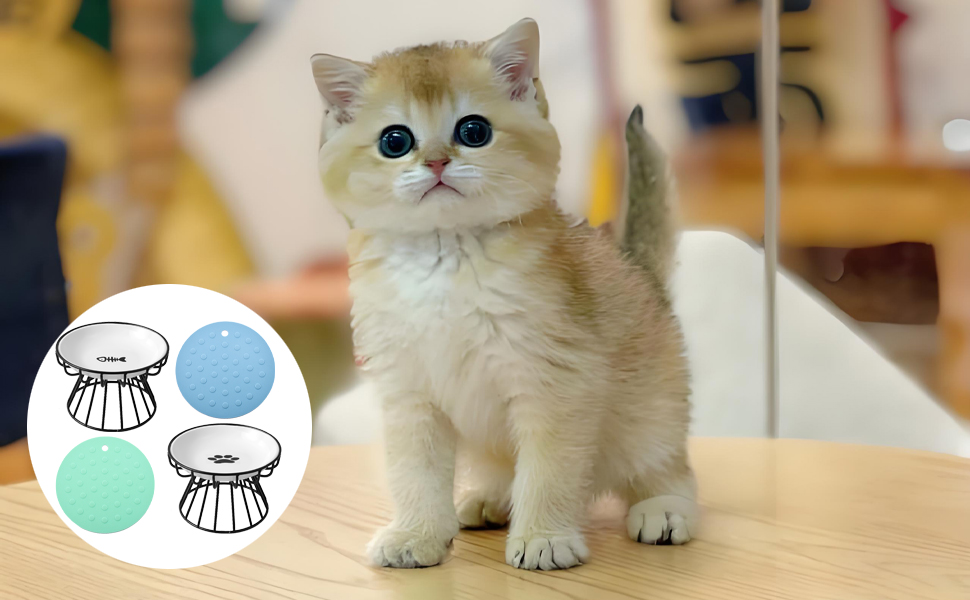 Набір мисок для котів 2 шт. з піднятою платформою, металевий каркас, анти-блювотні миски для котів та кошенят