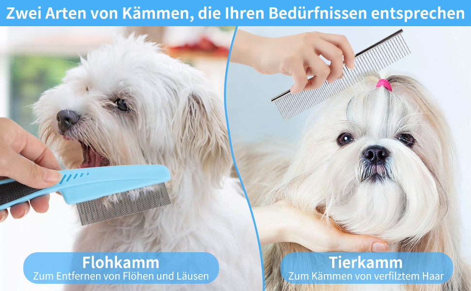 Набір для грумінгу собак та котів (9 предметів) - щітка для самостійного очищення, гребінець для видалення ковтунів, триммер для нігтів з напилком, гребінець від бліх, рукавичка для миття - професійний набір для догляду за шерстю (синій)