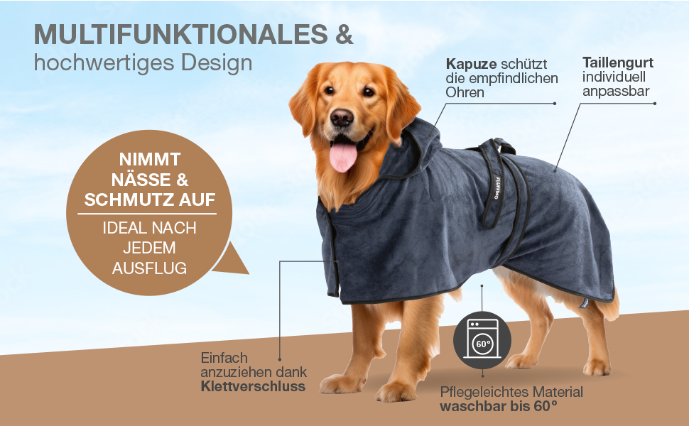 Рушник для собак темно-синій, розмір M | М'який, швидковисихаючий, вбираючий | Рушник для тварин з клямками | Для середніх собак | Аксесуар для домашніх тварин темно-синього кольору, 1 шт.