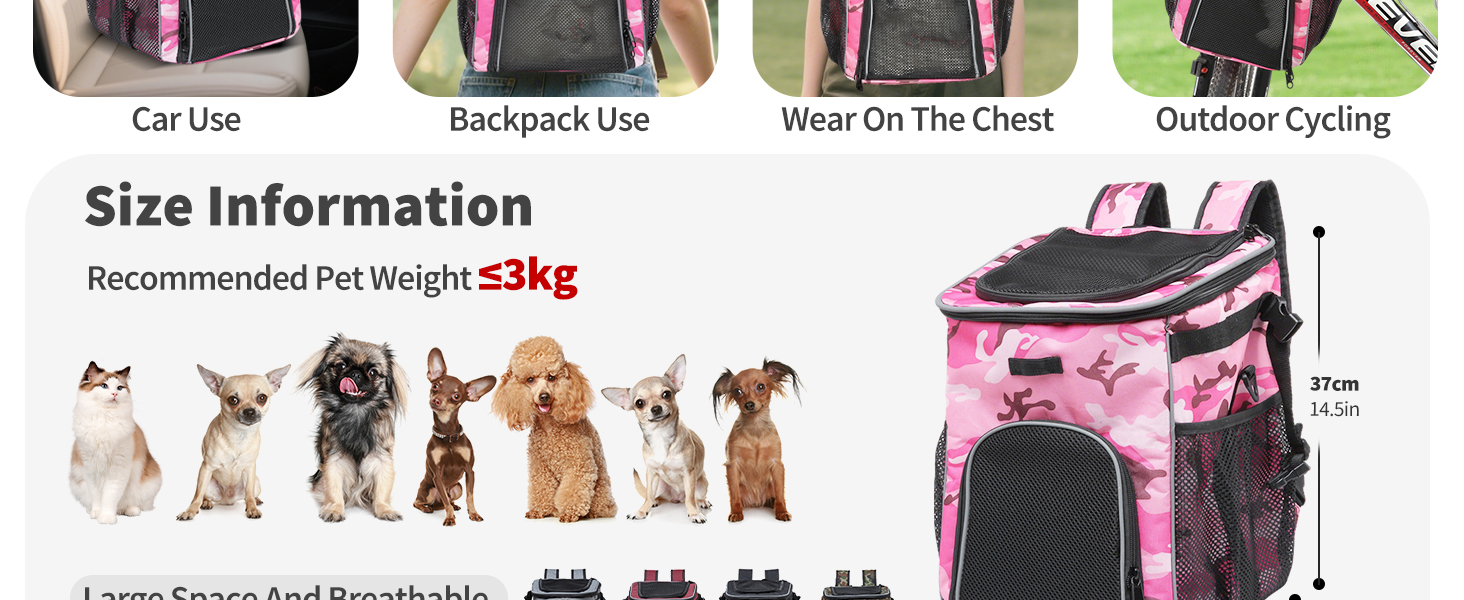 PETCUTE Фарбований велосипедний кошик для собак та котів, дихаючий, з світловідбиваючими смугами, камуфляж рожевий