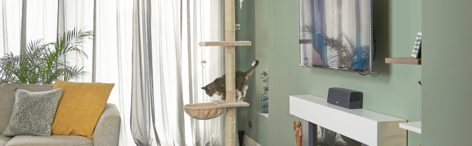 Підвісна лежанка для котів Runesol Beige, металевий каркас 40см, плюшеве покриття, для котячого комплексу