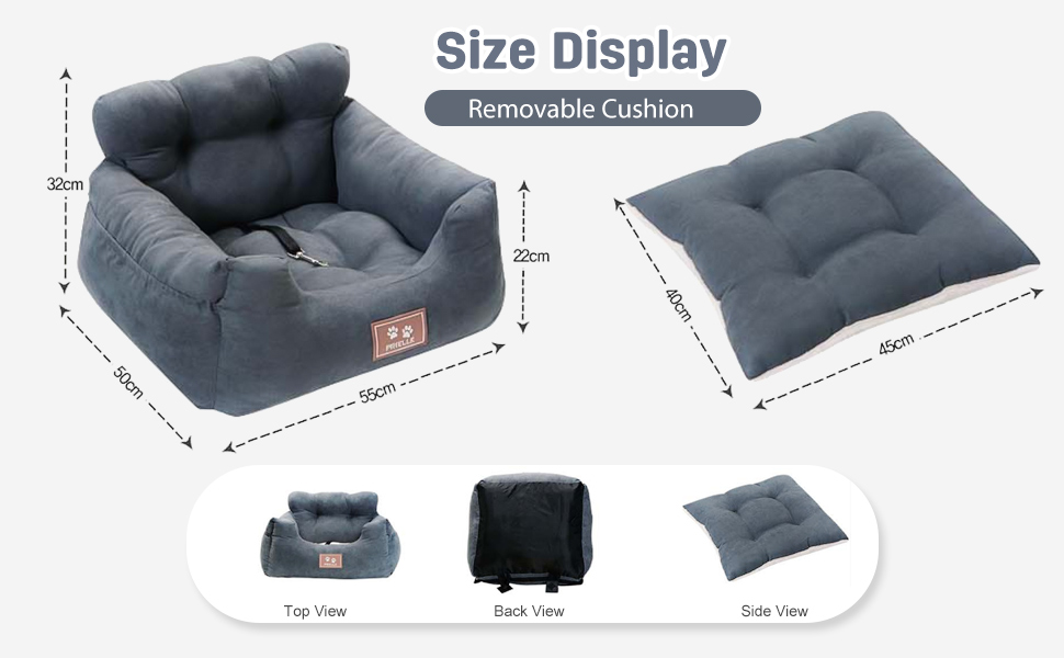 PETCUTE: Зручний автокрісло для собак, сірого кольору. Безпечний кріплення, знімний килимок, кишені для зберігання. Підходить для маленьких собак