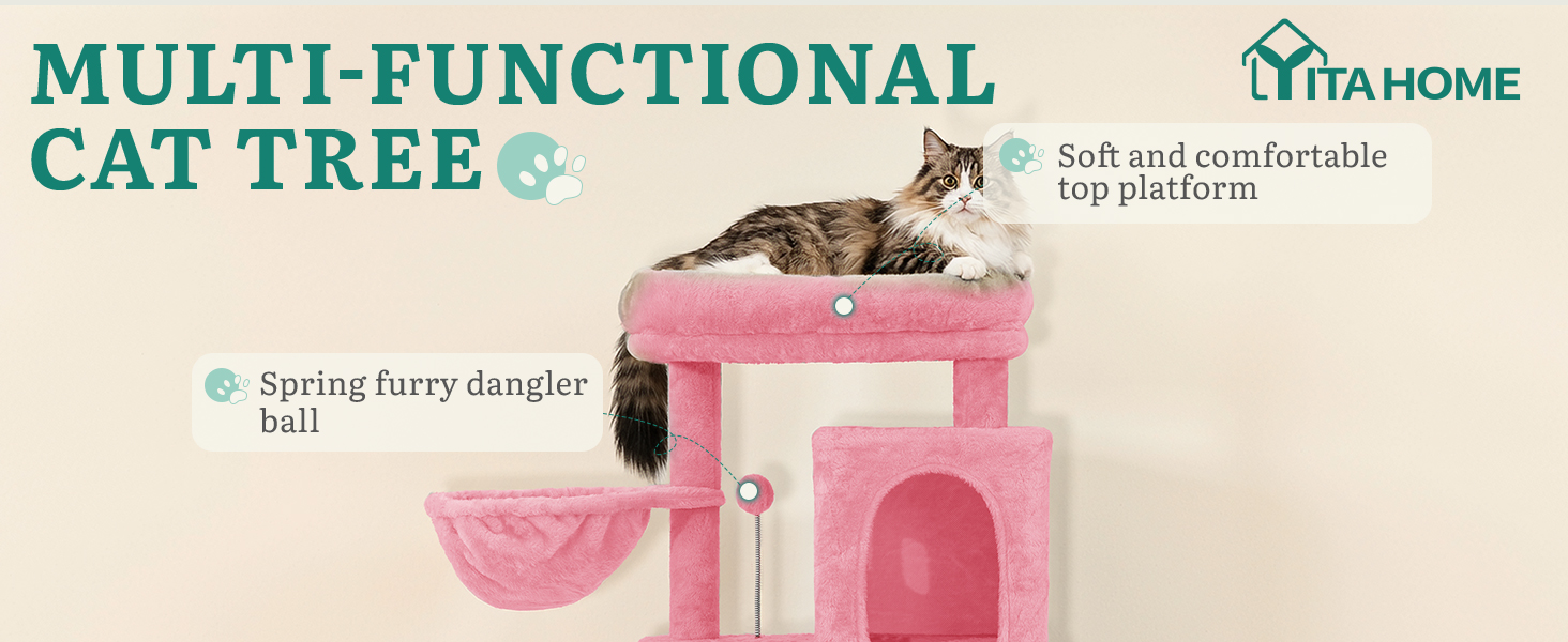Котячий комплекс YITAHOME для великих котів з подряпальниками, будиночком та платформами, 157 см, рожевий
