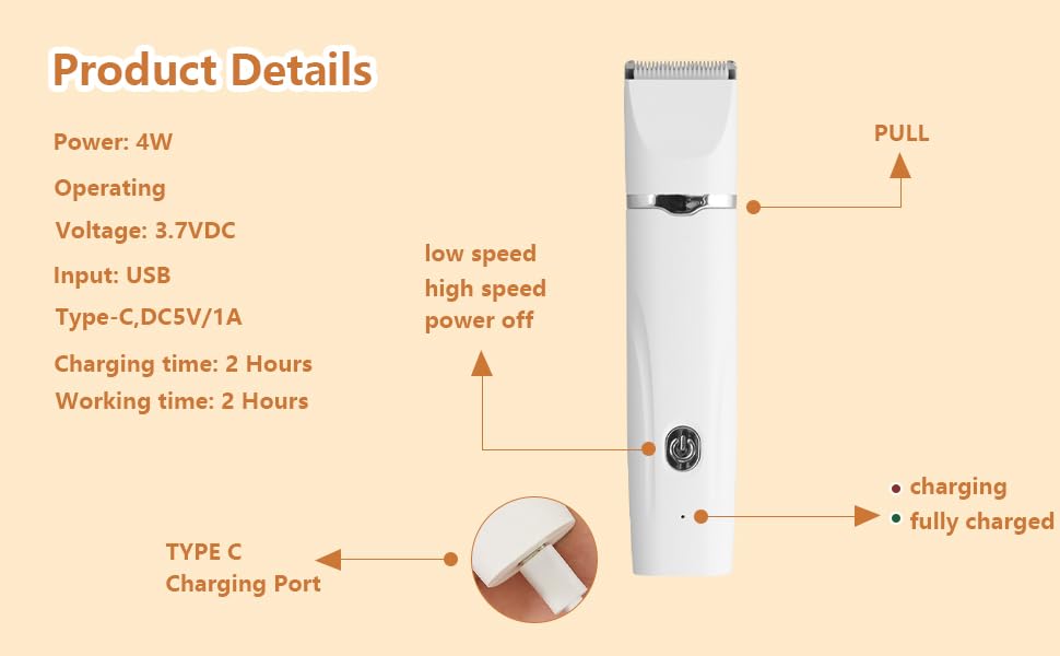 Набір для стрижки кігтів котів та собак Focenat 4 в 1: тихий триммер, електрична машинка для грумінгу тіла, очей та вух