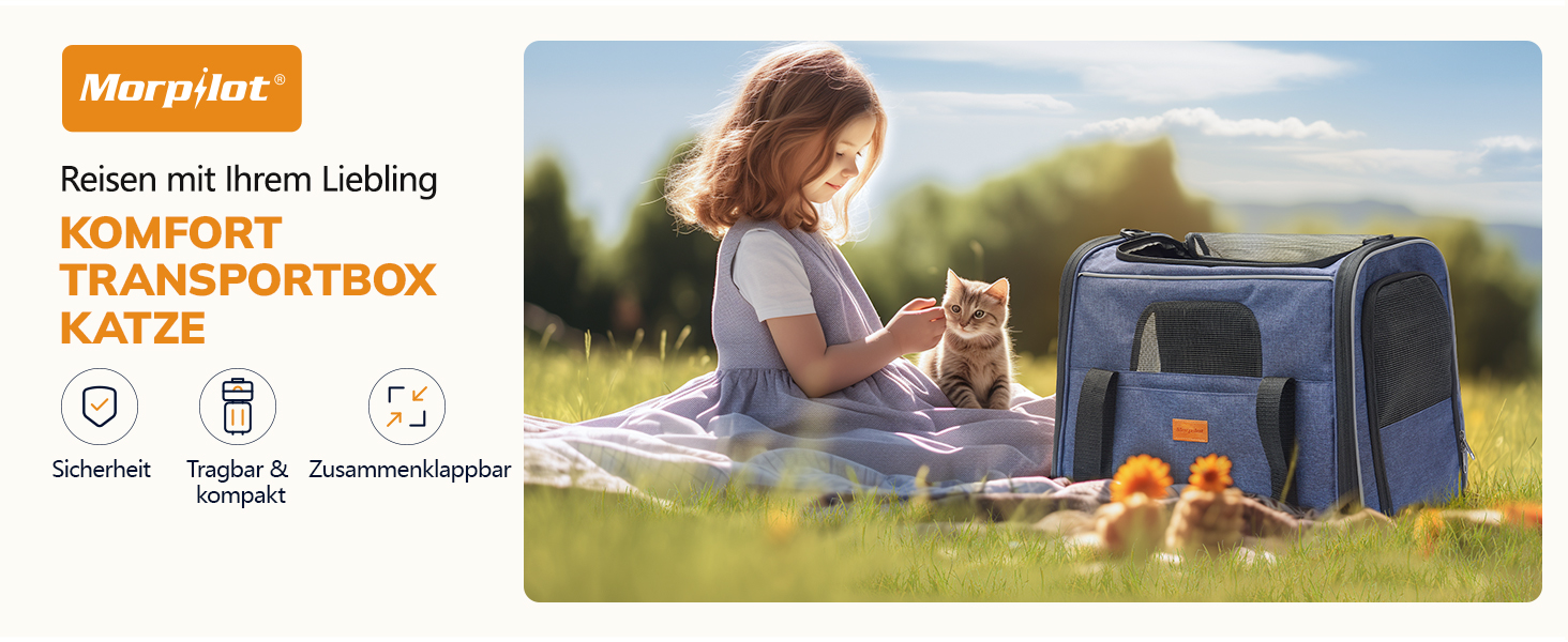 Транспортна переноска для котів та цуценят Morpilot до 7 кг, переноска для тварин з безпечними застібками, складна миска, підходить для візитів до ветеринара, авто та літака